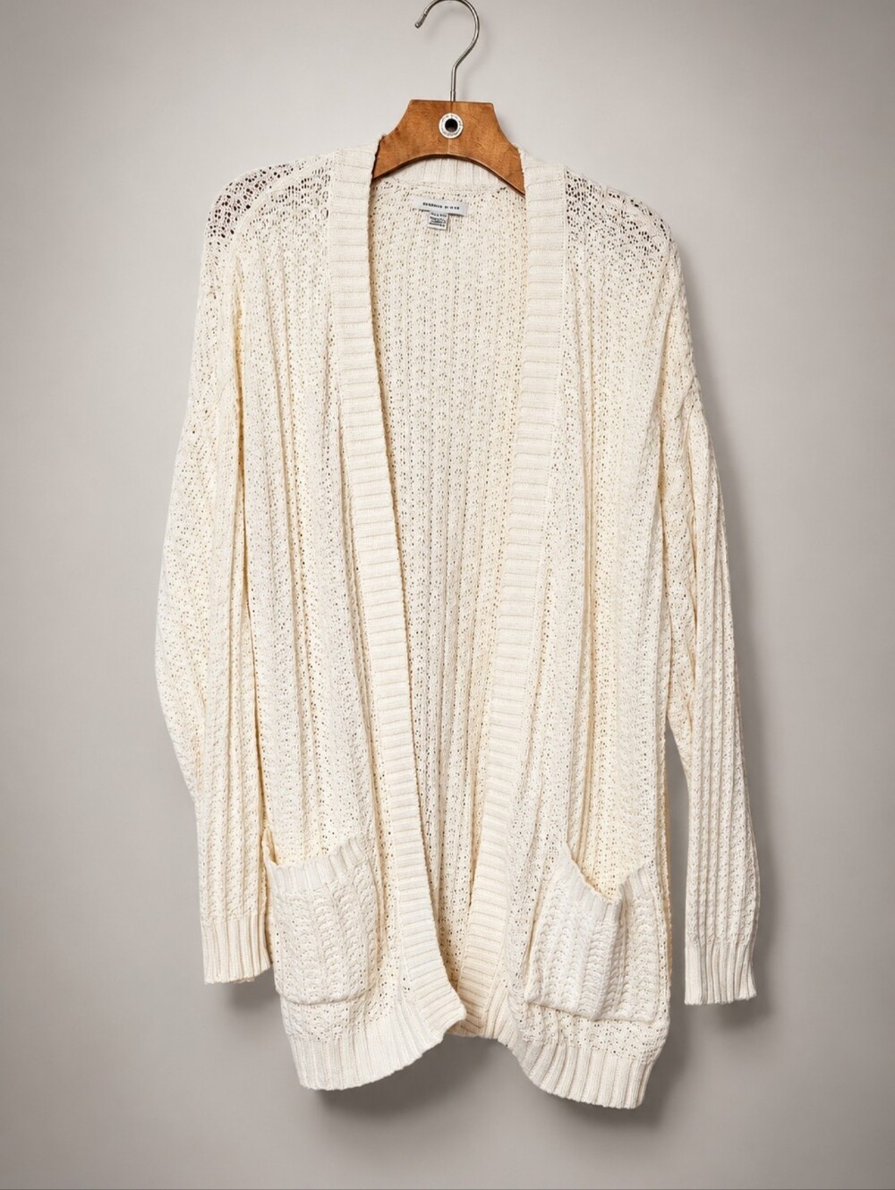 American Eagle Cozy Open-Front Cream Knit Cardigan W/ Pockets Sz XL